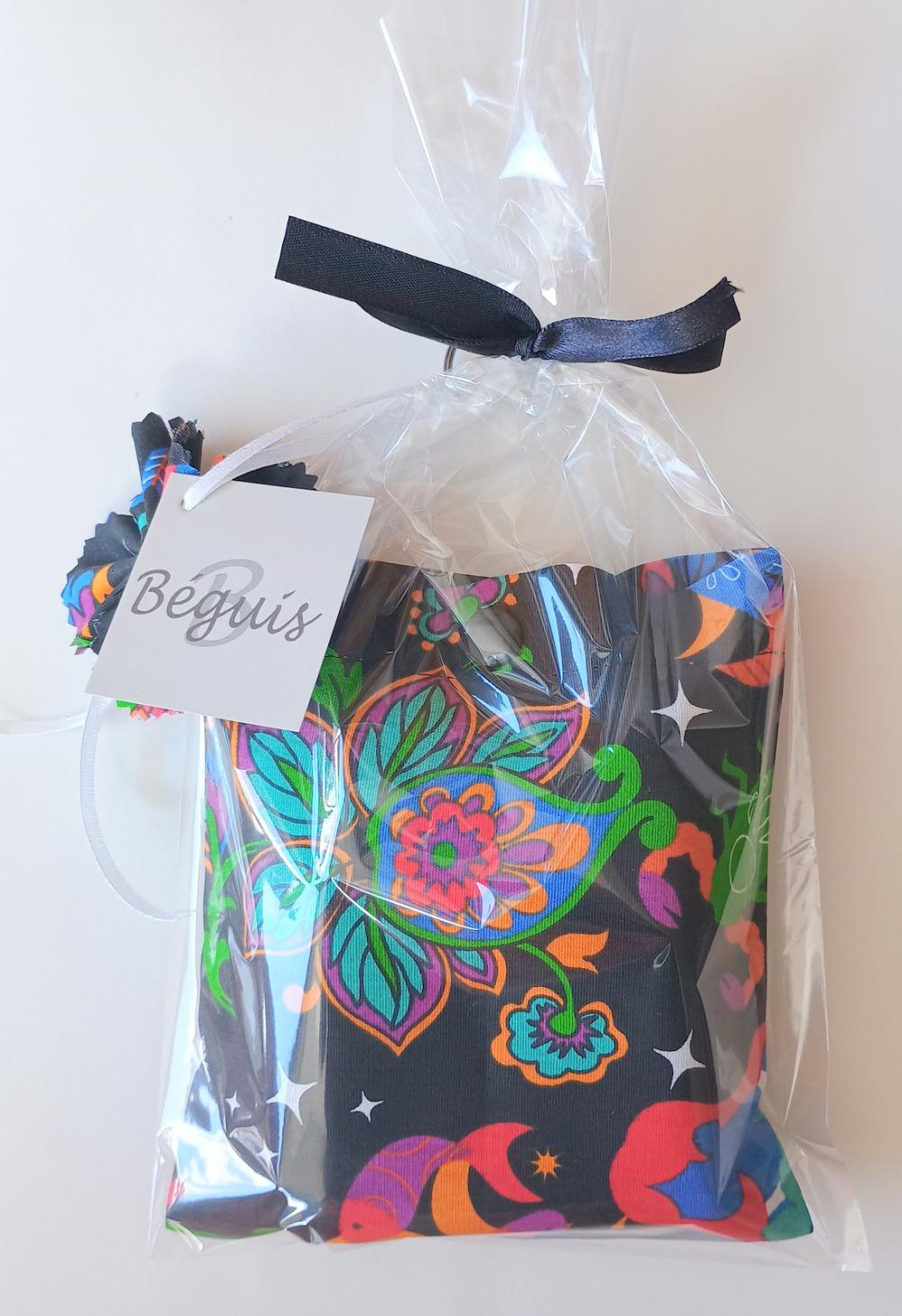 Bolsa Sacola em Tecido Beguis Preta floral Horoscopo Zodiaco