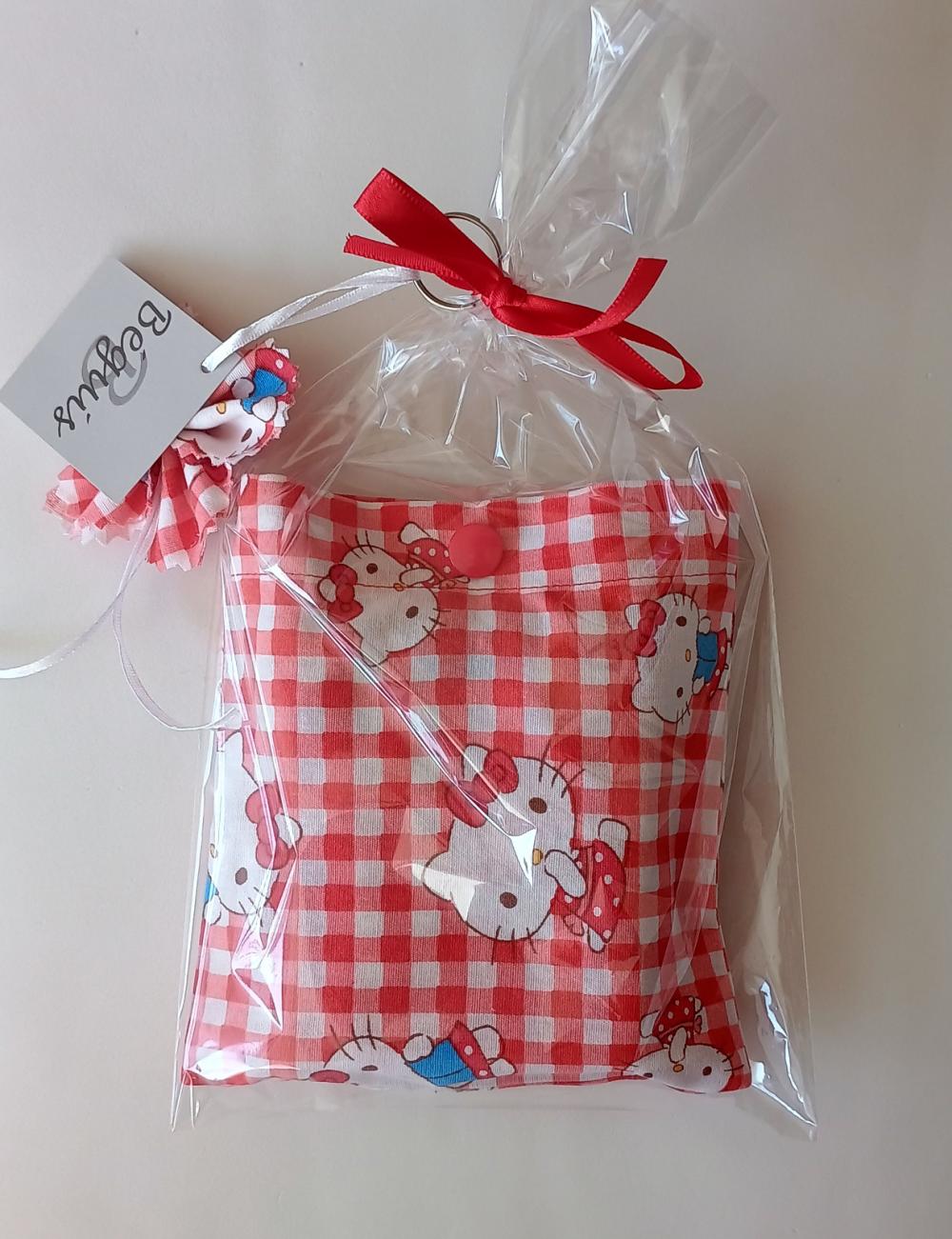 Bolsa Sacola em Tecido Beguis Vermelha e Hello Kitty