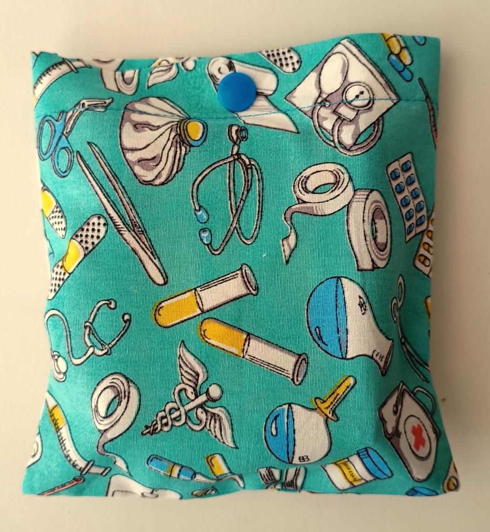 Bolsa Sacola em Tecido Beguis Azul Esverdeado Enfermagem