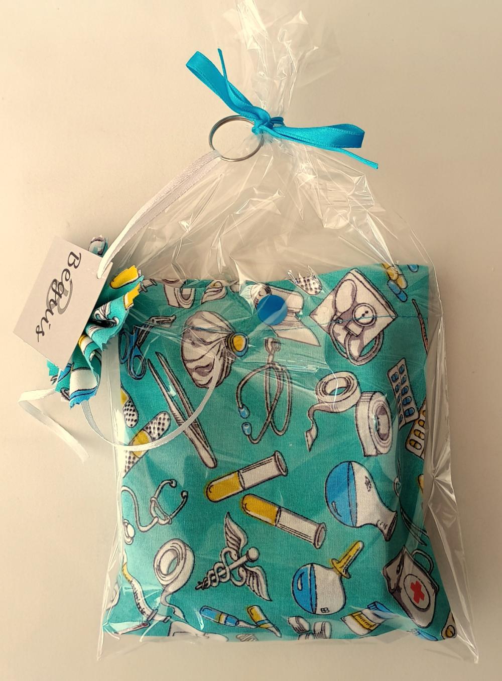 Bolsa Sacola em Tecido Beguis Azul Esverdeado Enfermagem