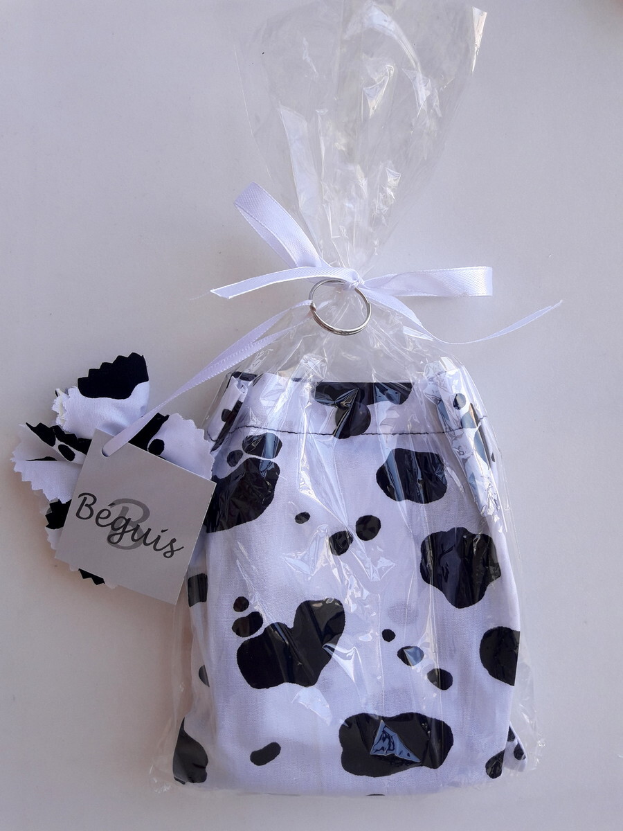 Bolsa Sacola em Tecido Beguis Branca com Manchas Pretas