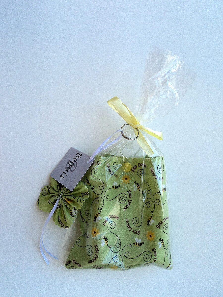 Bolsa Sacola em Tecido Beguis Verde Abelhas