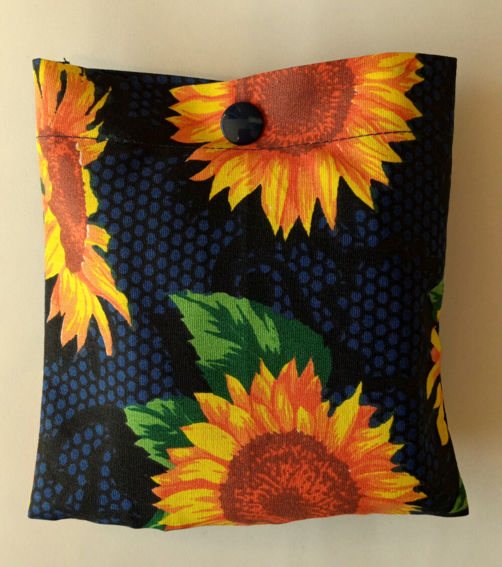 Bolsa Sacola em Tecido Beguis Azul Marinho Girassol