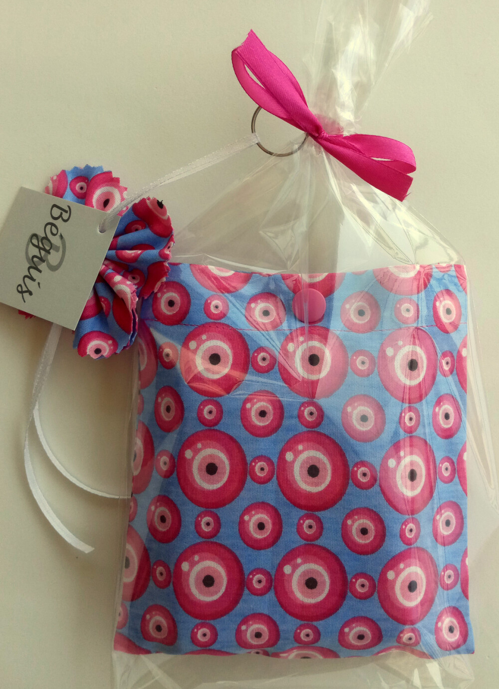 Bolsa Sacola em Tecido Beguis Azul e Olho Grego