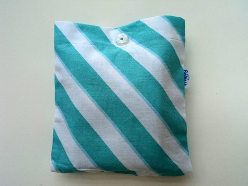 Bolsa Sacola em Tecido Beguis Azul Esverdeado Listada