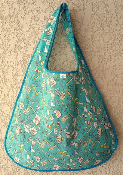 Bolsa Sacola em Tecido Beguis Azul Esverdeado Enfermagem