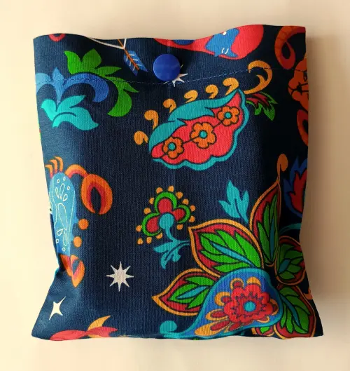 Bolsa Sacola em Tecido Azul Marinho floral Horoscopo Zodiaco