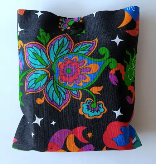 Bolsa Sacola em Tecido Beguis Preta floral Horoscopo Zodiaco
