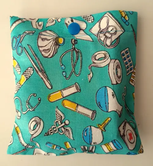 Bolsa Sacola em Tecido Beguis Azul Esverdeado Enfermagem