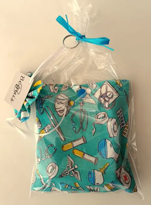 Bolsa Sacola em Tecido Beguis Azul Esverdeado Enfermagem