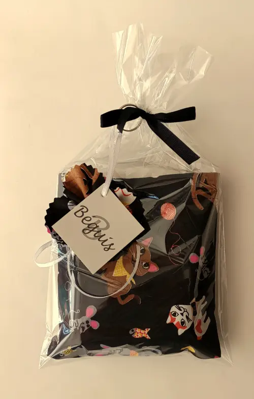Bolsa Sacola em Tecido Beguis Preta Gatos