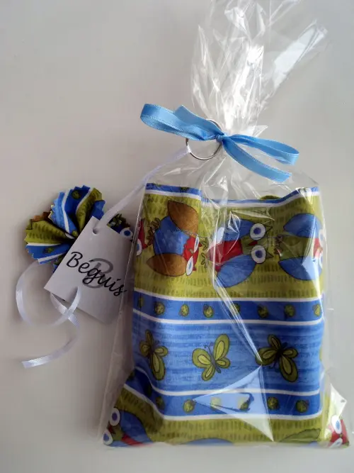 Bolsa Sacola em Tecido Beguis Azul e Verde Coruja Borboleta