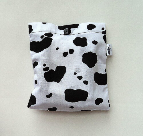 Bolsa Sacola em Tecido Beguis Branca com Manchas Pretas