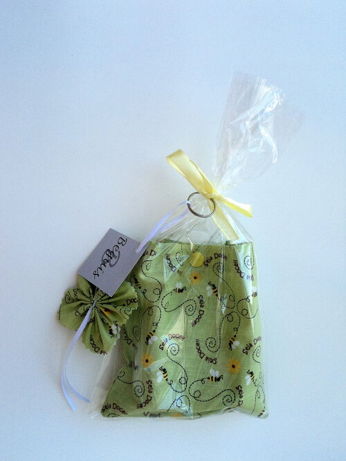 Bolsa Sacola em Tecido Beguis Verde Abelhas