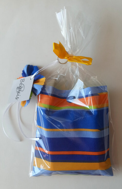 Bolsa Sacola em Tecido Beguis Azul Celeste Listada