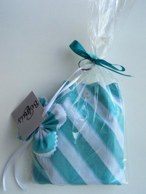 Bolsa Sacola em Tecido Beguis Azul Esverdeado Listada