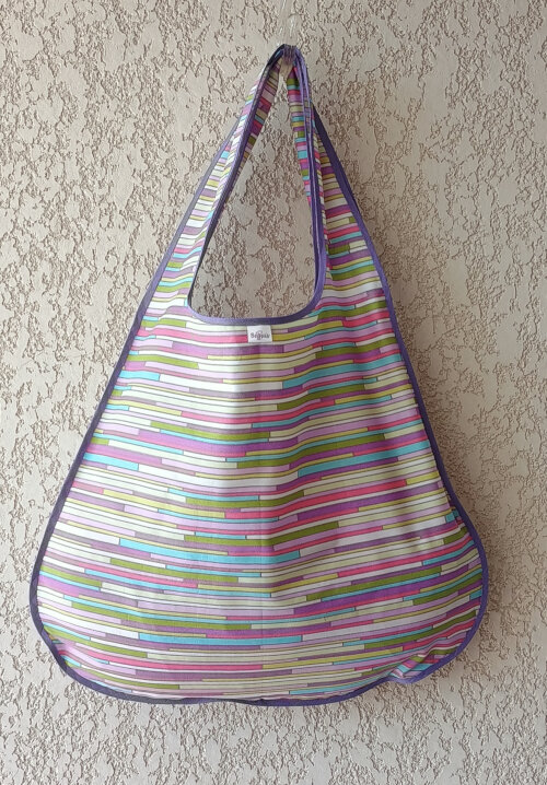 Bolsa Sacola em Tecido Beguis lilás Listada