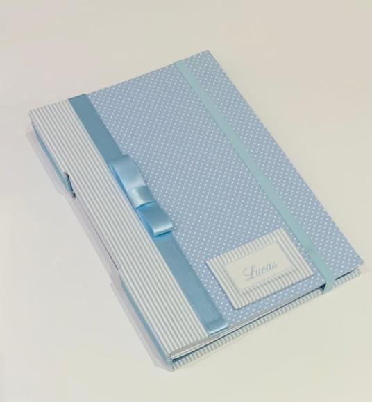 Livro do Bebê Luxo - Poá com Listras - Azul