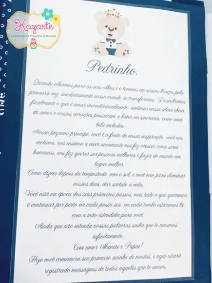 Livro para Mensagem - Ursinho Príncipe