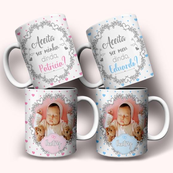 Arte Digital para Caneca Dindo e Dinda com Nome e Foto
