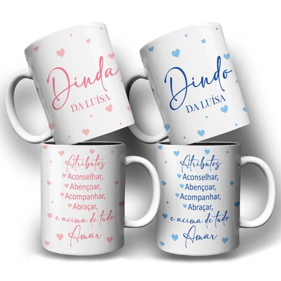 Arte Digital para Caneca Dindo e Dinda Atributos Rosa e Azul