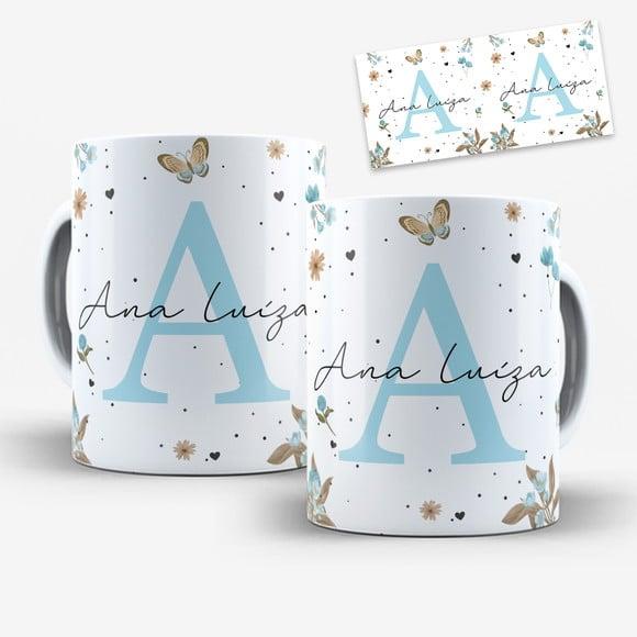 Arte Digital para Caneca Alfabeto Floral Azul (26 Artes)