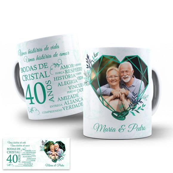 Arte Digital para Caneca Bodas de Esmeralda 40 Anos
