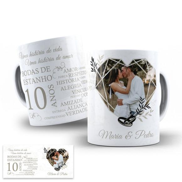 Arte Digital para Caneca Bodas de Estanho 10 Anos