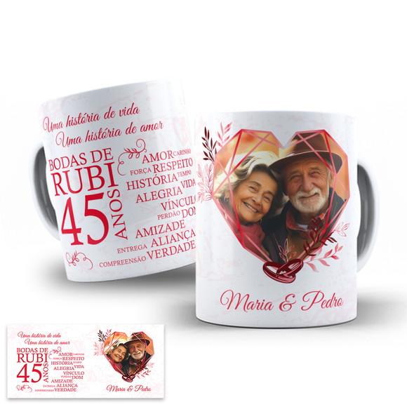 Arte Digital para Caneca Bodas de Rubi 45 Anos