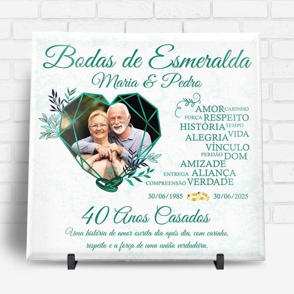 Arte Digital para Azulejo Bodas de Esmeralda 40 Anos Casados