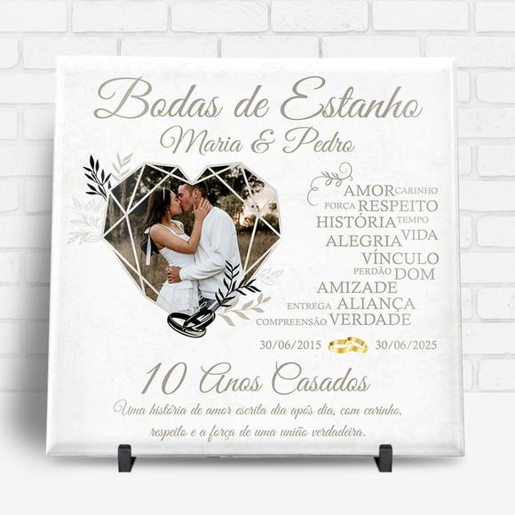 Arte Digital para Azulejo Bodas de Estanho 10 Anos Casados