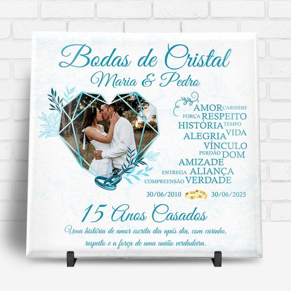 Arte Digital para Azulejo Bodas de Cristal 15 Anos Casados