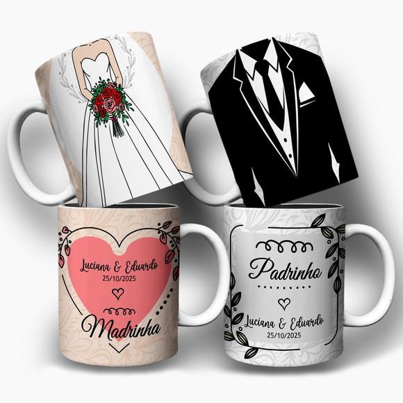 Arte Digital para Caneca Madrinha e Padrinho de Casamento