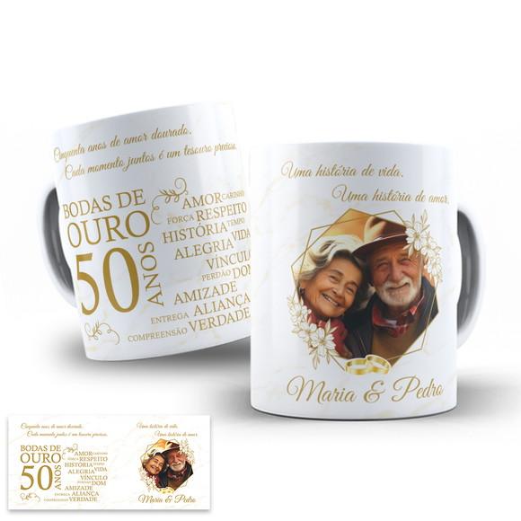 Arte Digital para Caneca Bodas de Ouro 50 Anos