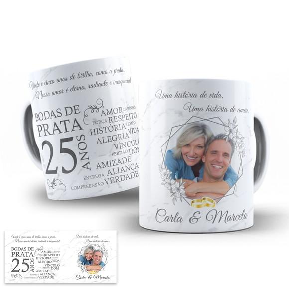 Arte Digital para Caneca Bodas de Prata 25 Anos