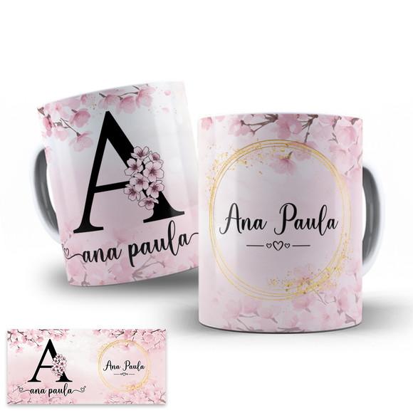 Arte Digital para Caneca Alfabeto Floral Cerejeira