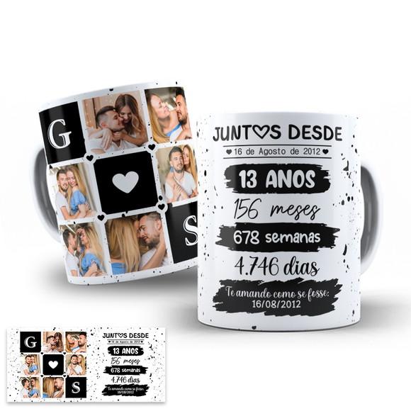 Arte Digital para Caneca Namorados Juntos Desde com Fotos