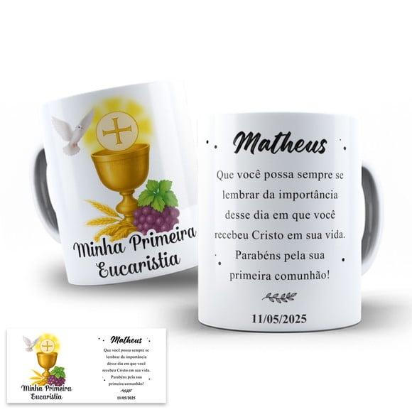 Arte Digital Caneca Primeira Eucaristia Comunhão Nome e Data