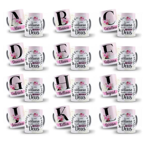 Pack Arte Digital para Caneca Dia da Mulher Alfabeto Floral