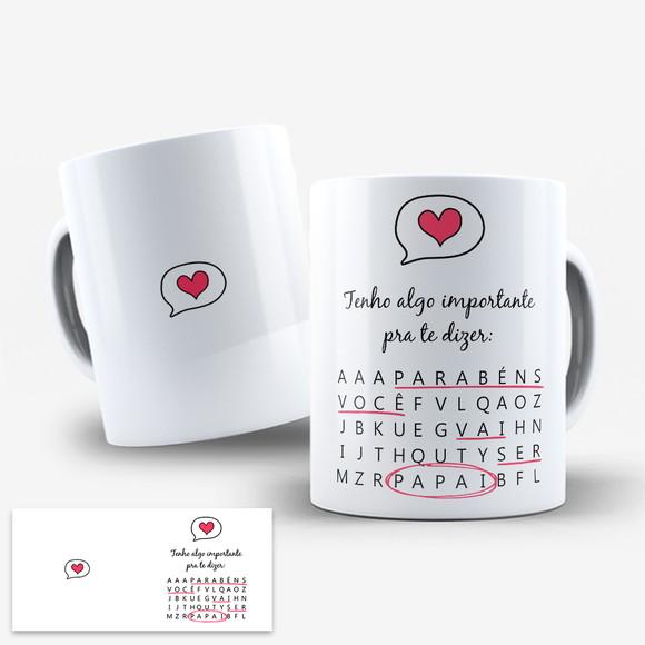 Arte Digital Caneca Revelação Gravidez Papai Caça Palavras