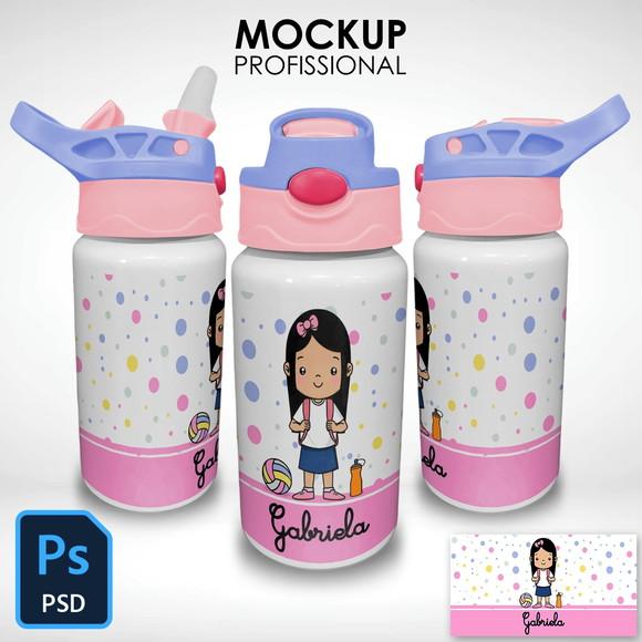 Mockup Squeeze Alumínio Infantil com Tampa Colorida em Psd