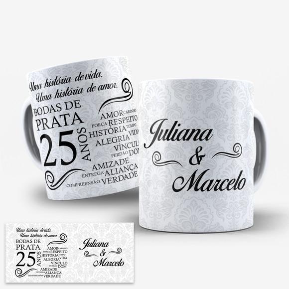 Arte Digital para Caneca Bodas de Prata 25 Anos