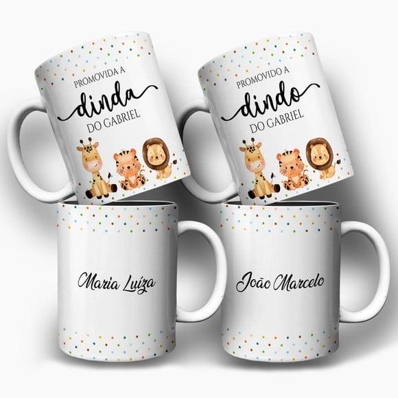Arte Caneca para Padrinhos de Batismo Safari - Dindo e Dinda