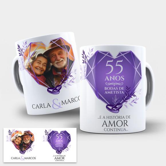 Arte para Caneca 55 Anos de Casados Bodas de Ametista