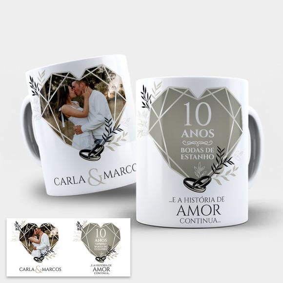 Arte para Caneca 10 Anos de Casados Bodas de Estanho
