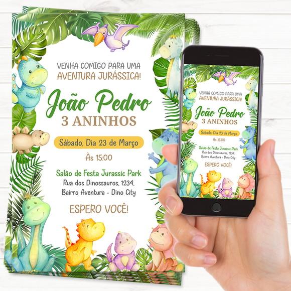Convite Digital para Aniversario Dinossauro Baby Cute