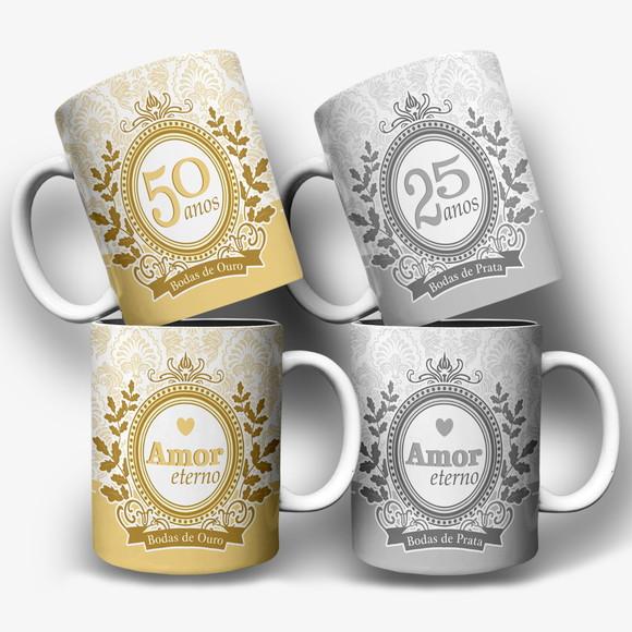 Arte Digital para Caneca Bodas de Ouro e Bodas de Prata