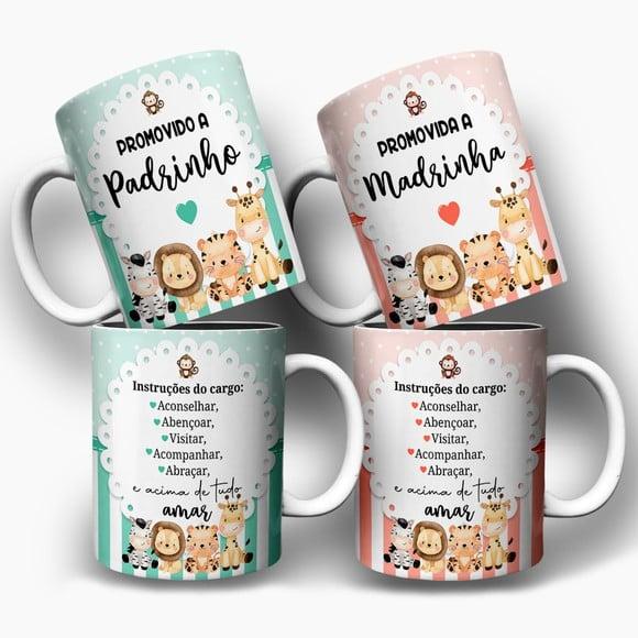 Arte Caneca para Padrinhos de Batismo Safari - Dindo e Dinda
