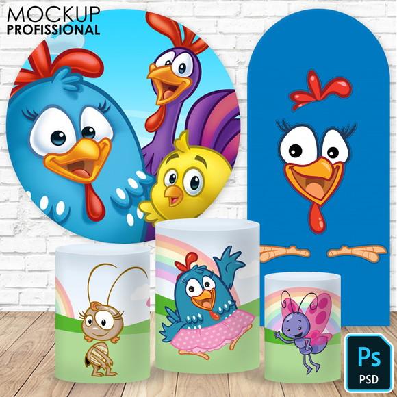 Mockup Kit Digital Decoração de Festa Painel e Cilindros Psd