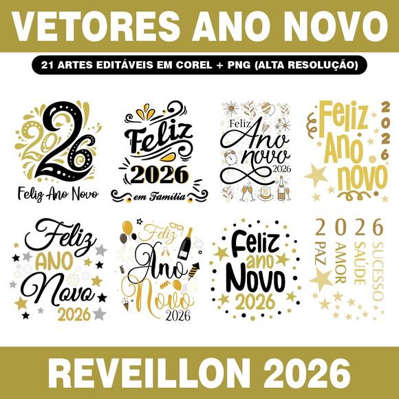 Pacote Artes Vetores e Png Tema Reveillon 2026 Ano Novo